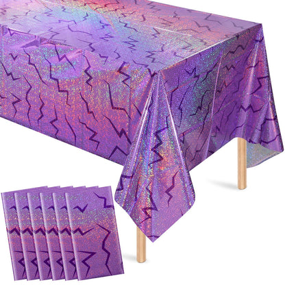 Hauwellter 6 Pack Iridescent Purple Kpop Plastic Tablecloth 54x108 Inch, Holographic Laser Disposable Table Cover, Rectangle Purple Table Cloth for Kpop Disco Halloween Birthday Party Decorations