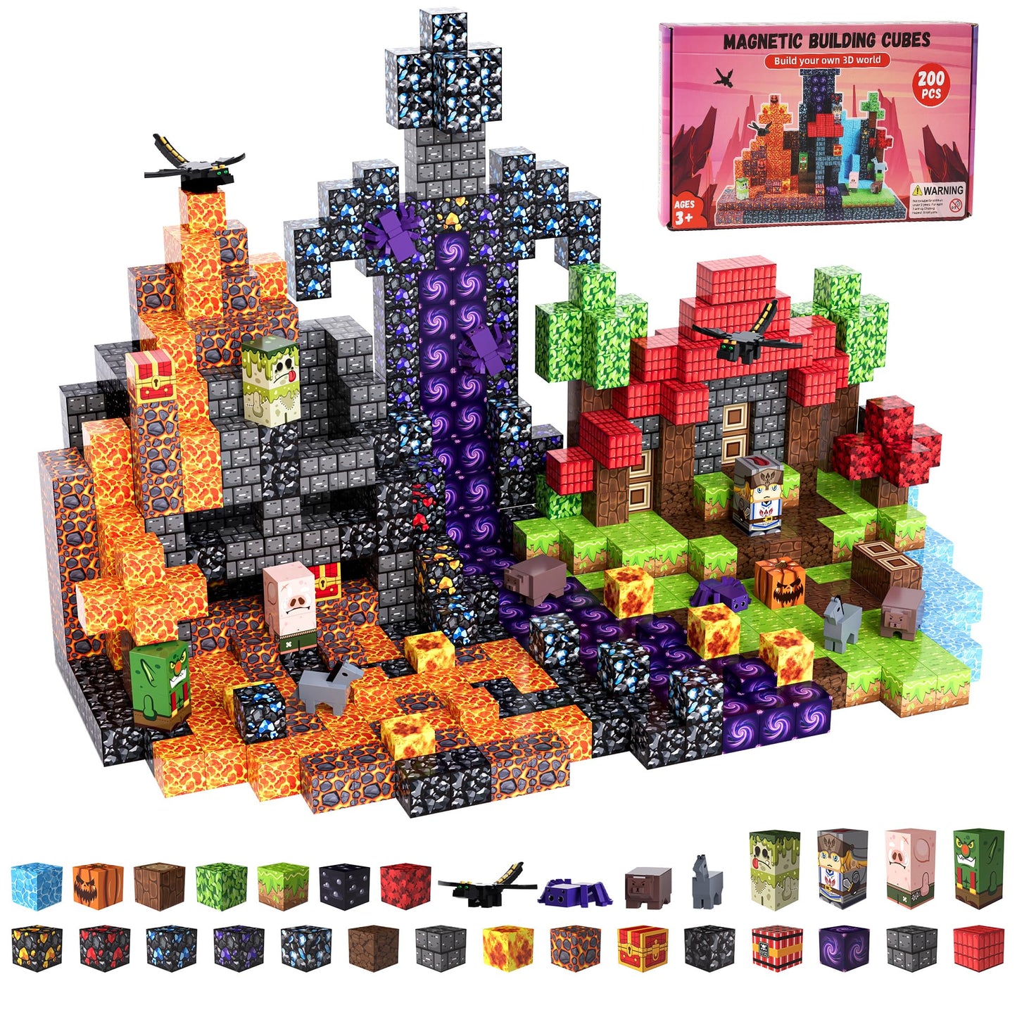 Fitrobust 200PCS Magnetic Blocks, Magnetic Building Blocks, 0.78in Magnetic Building Cubes, STEM Game Stacking Toys for Kids, Birthday Gifts for Boys and Girls Age 3+ Years Old