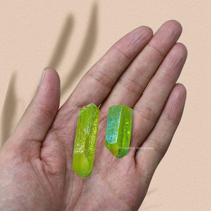 Amazing Gemstone 2 Pieces Apple Aura Quartz Raw Pencil Points Crystals and Healing Stones, Natural Rocks for Meditation and DIY Raw Point Stones and Crystals