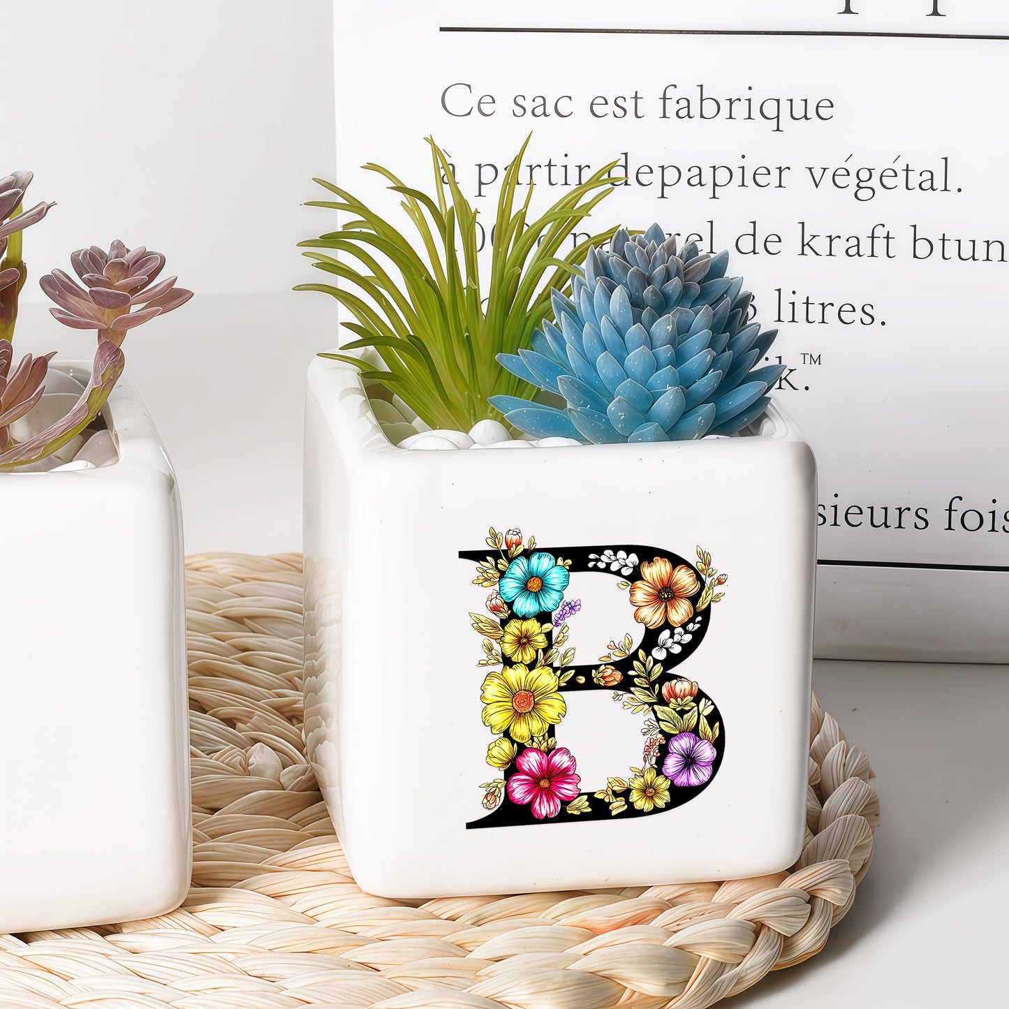 BJDAMAI Succulent Planter Flower Plant Pot Small, Girls Stuff Decor Item Accessories Things Merchandise Gift Essentials Aesthetic (Letter B)