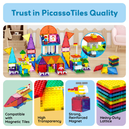 PicassoTiles Magnetic Building Blocks Brick Tiles STEM Creative Magnet Tiles Add Ons Set Construction Toy Socket Spikes Accessory Toys Educational Imaginative Learning Kit Stacking Set Toddlers Colors
