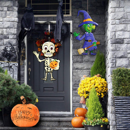 4 Sets Funny Halloween Party Decoration Jointed Figures Door Hanger, Hanging Halloween Wall Decoration Signs Vampire, Skeleton, Witch, Zombie Banners for Party Decor