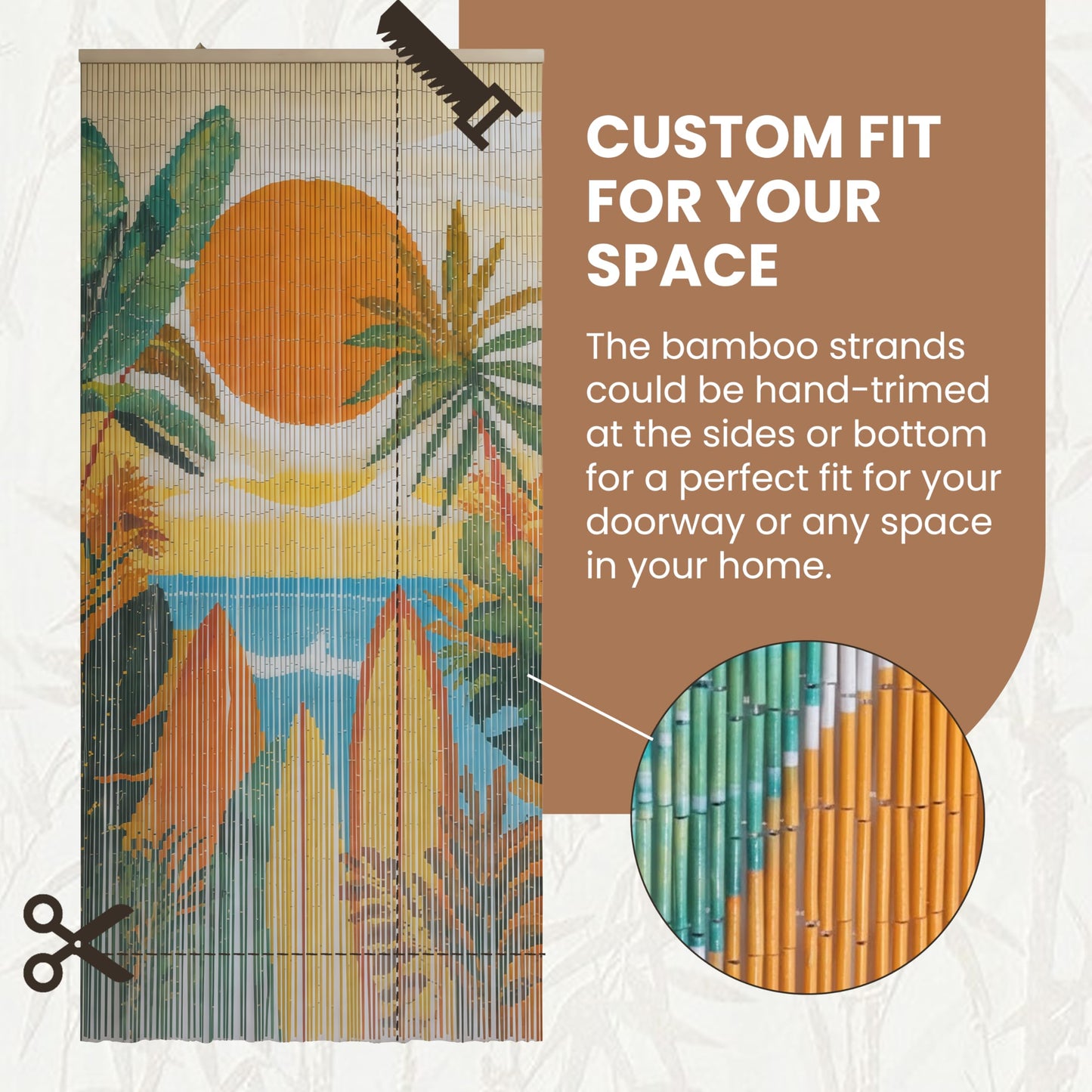 Vietbud Décor Summer Vibe Bamboo Beaded Curtains for Doorways, Decorative Room Divider, Natural Vietnamese Craft, Indoor Hanging Bamboo Blinds, Sturdy Hook, Easy to Clean, 35.43 x 78.74 Inches
