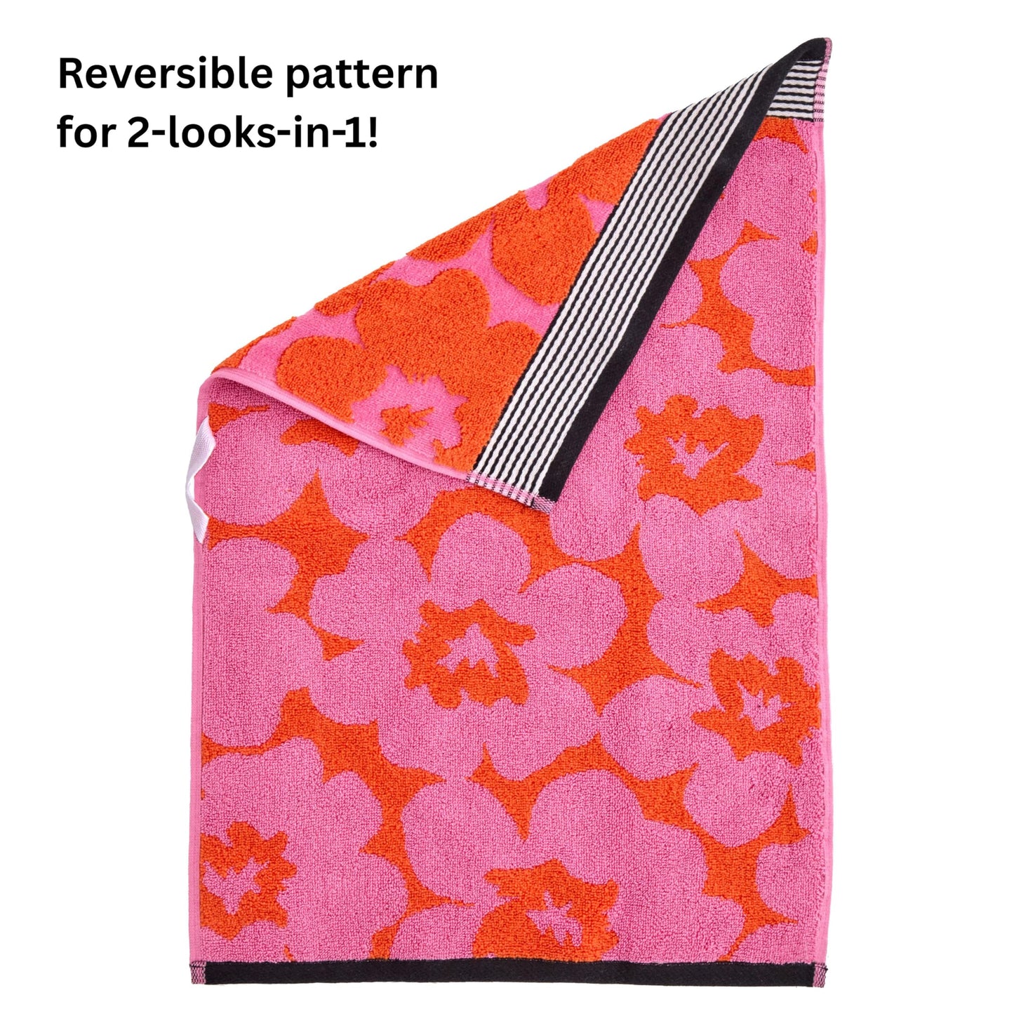 SKL Home Floral Grande 100% Cotton Premium 2-Piece Hand Towel Set, Reversible Jacquard, 550 GSM, Soft, Absorbent & Decorative for Bath/Kitchen/Bar & Gift, Pink