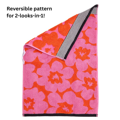 SKL Home Floral Grande 100% Cotton Premium 2-Piece Hand Towel Set, Reversible Jacquard, 550 GSM, Soft, Absorbent & Decorative for Bath/Kitchen/Bar & Gift, Pink