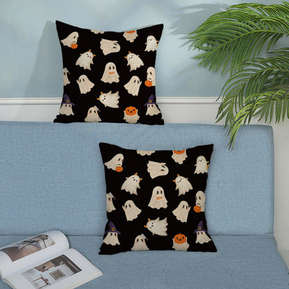 JEFERSO Halloween Pillow Covers 18x18 Set of 2 Cute Black and White Pumpkin Ghost Throw Pillows Fall Halloween Decorations Pillowcase Farmhouse Linen Outdoor Decorative Cushion Case for Couch Sofa