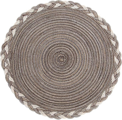 SHACOS Round Placemats Set of 4 Braided Glitter Round Table Placemats 15 inch for Wedding Holiday Party (Multicolor-Light Coffee, 4)