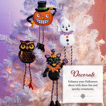 Bucilla Felt Applique 4 Piece Ornament Making Kit, Halloween Squad, Perfect for DIY Arts and Crafts, 89647E