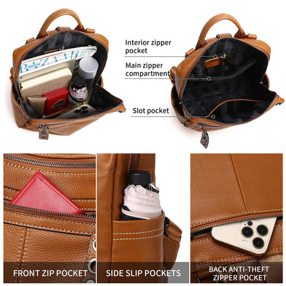 Wesccimo Genuine Leather Backpack Purse For Women Real Soft Leather Travel Fashion Designer Convertible Ladies Shoulder Bag