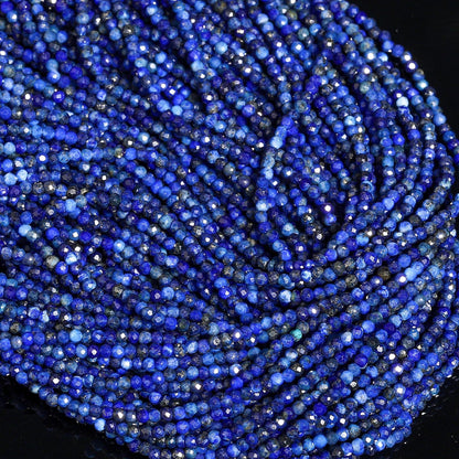 Song Xi 180pcs 2mm Natural Dark Lapis Lazuli Gemstone Beads Faceted Round Loose Stone Beads for Jewelry Making (1 Strand)