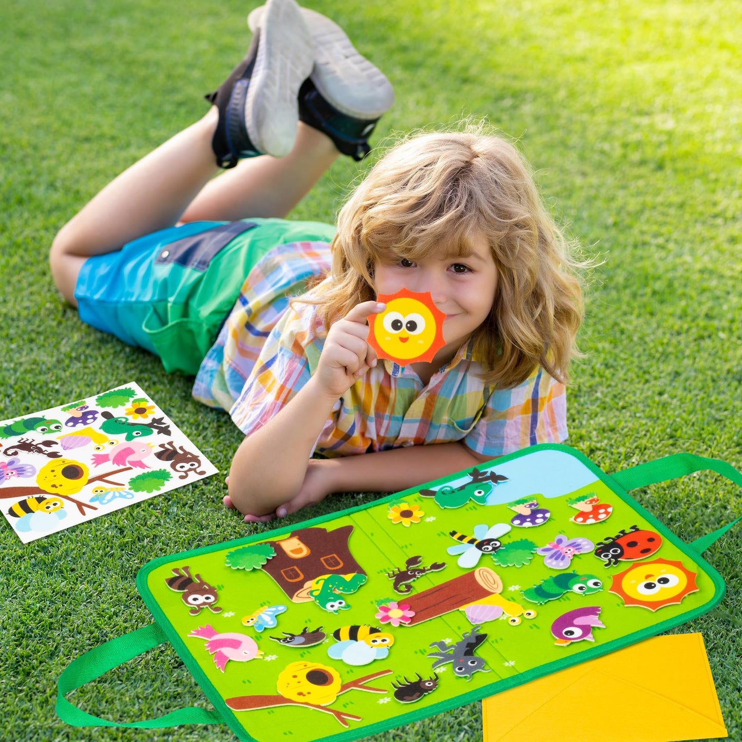 WATINC Travel Felt Board Story Set - 25PCS Portable Felt Board Educational Birthday Gift for Boys & Girls, Themed Storytelling Preschool Early Learning Interactive Play Kit for Toddlers (Insect)