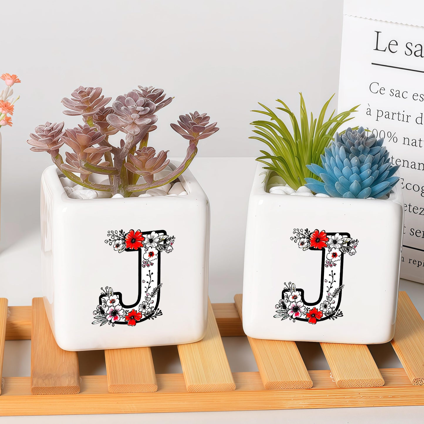 BJDAMAI Succulent Planter Flower Plant Pot Small, Personalized Cute Cool Novelty Mini Practical Trendy Tiny Artsy Western Country Gifts (Letter J)