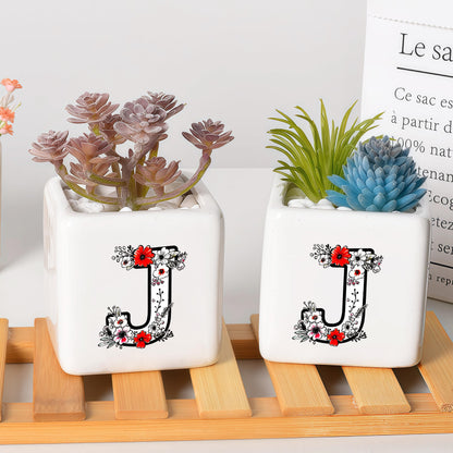 BJDAMAI Succulent Planter Flower Plant Pot Small, Personalized Cute Cool Novelty Mini Practical Trendy Tiny Artsy Western Country Gifts (Letter J)