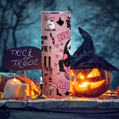Pink Spooky Cute 20oz Skinny Tumbler, Halloween Horror Aesthetic Stainless Steel Travel Mug with Lid, Insulated Coffee Cup Gift for Women Teens