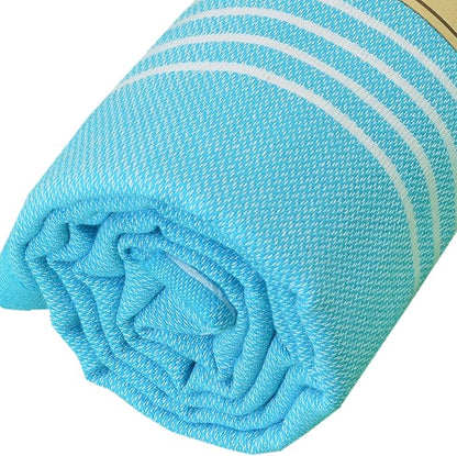 Bersuse Towels Anatolia XL Beach Blanket Throw Blanket Turkish Towel 100% Cotton Extra-Large Quick-Dry Lightweight Premium Peshtemal Towel - 61x82 Inches, Turquoise (Set of 6)