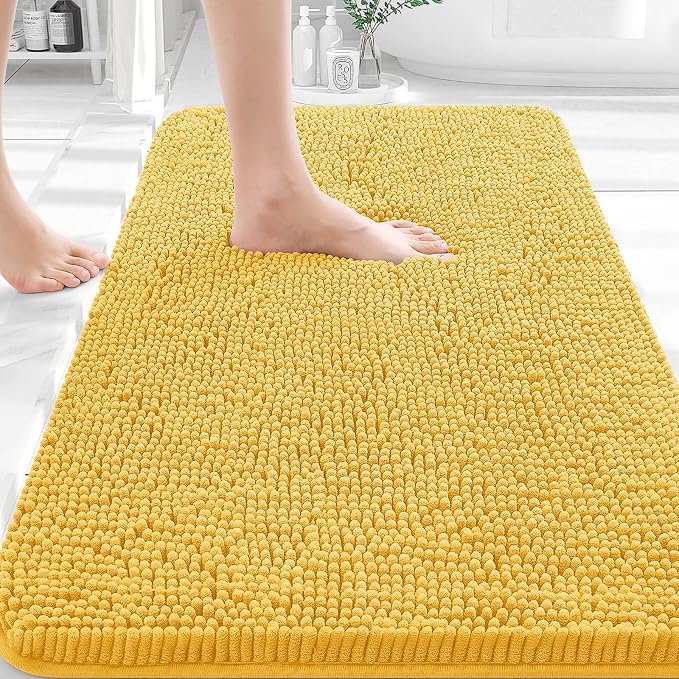 OLANLY Bathroom Rugs 30x18, Extra Soft Absorbent Chenille Bath Rugs, Rubber Backing Quick Dry, Machine Washable Bath Mats for Bathroom Floor, Tub and Shower, Home Decor Accessories, Yellow