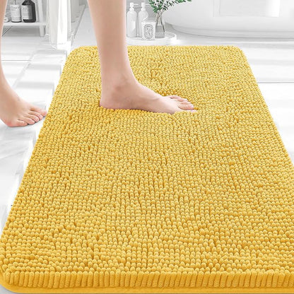 OLANLY Bathroom Rugs 35x24, Extra Soft Absorbent Chenille Bath Rugs, Rubber Backing Quick Dry, Machine Washable Bath Mats for Bathroom Floor, Tub and Shower, Home Decor Accessories, Yellow