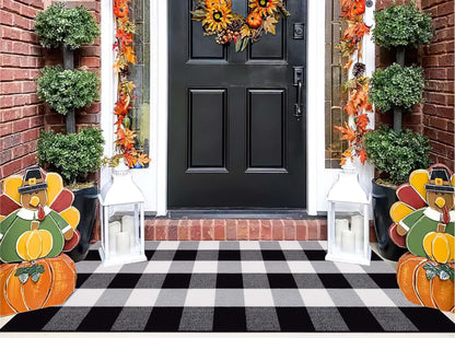 Buffalo Plaid Front Porch Rug 24''x 51''Black and White Checkered Outdoor Rug Cotton Machine Washable Farmhouse Mat for Outdoor, Kitchen, Farmhouse, Entryway,Bathroom
