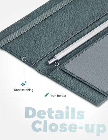 Yarnic Checkbook Cover for Personal Checkbook, Checkbook Holder with Pen Holder & Built-in Clear Plastic Divider for Duplicate Checks (Grey Green)