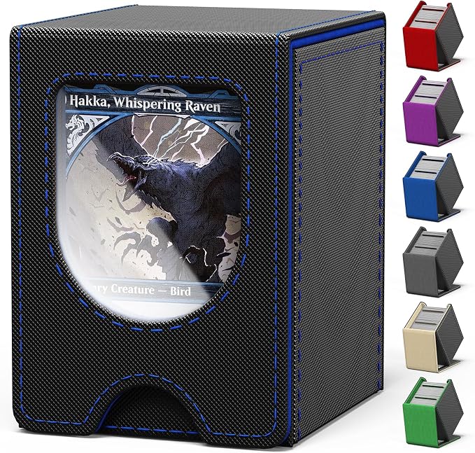 Card Deck Box for MTG Commander, Card Case Holds 100+ Double-Sleeved Cards, Magic Card Box Fits for TCG/PTCG/CCG Card with 2 Dividers (Black&Blue)