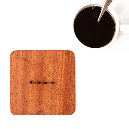 Rio de Janeiro Map Coaster by O3 Design Studio, Set Of 4, Sapele Wooden Coaster With City Map, Handmade