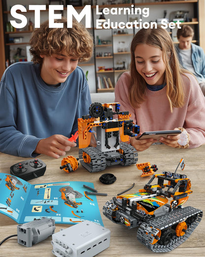 Opmind 5 in 1 STEM Remote Control Building Kit, 392Pcs Blocks Erector Projects Set Toys for Kids Age 8-12, Build a Tank/Robot/AVT DIY Science Educate 6 7 9 10 11 Years Old for Boys & Girls Gift Ideas