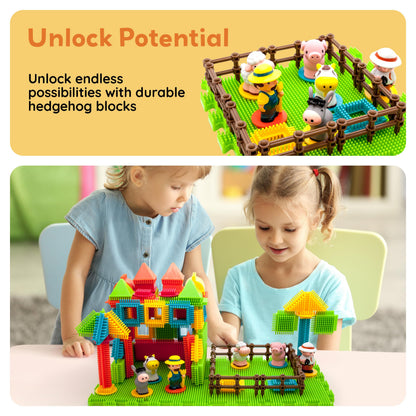 PicassoTiles PTB100 100pcs Hedgehog Shape 3D Building Blocks Tiles Farm Theme Set Learning Playset STEM Toy Set Educational Kit Child Branin Development Preschool Kindergarten Toy