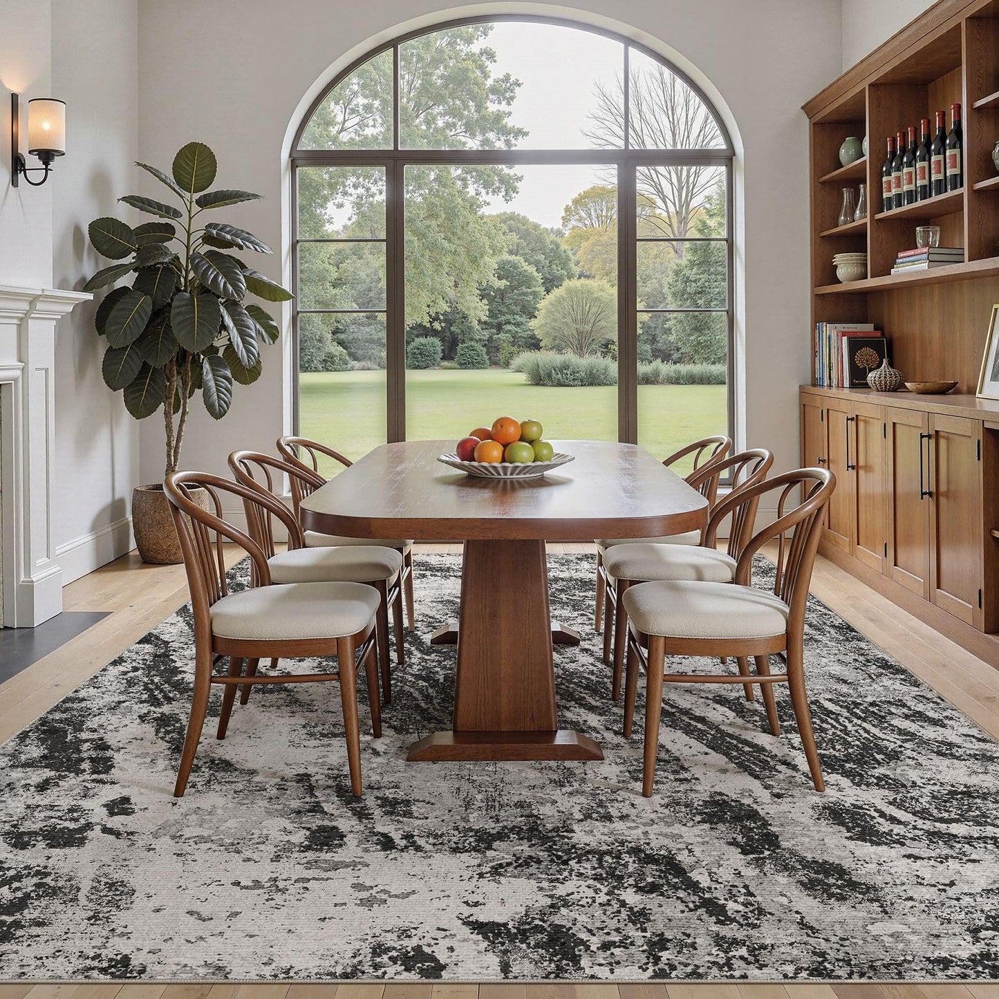 DMOYEST 5x7 Washable Area Rug: Abstract Modern Non-Slip Carpet, Soft Low Pile Indoor Neutral Easy Clean Floor Rugs for Living Room Bedroom Dining Room Kids & Pets - Black