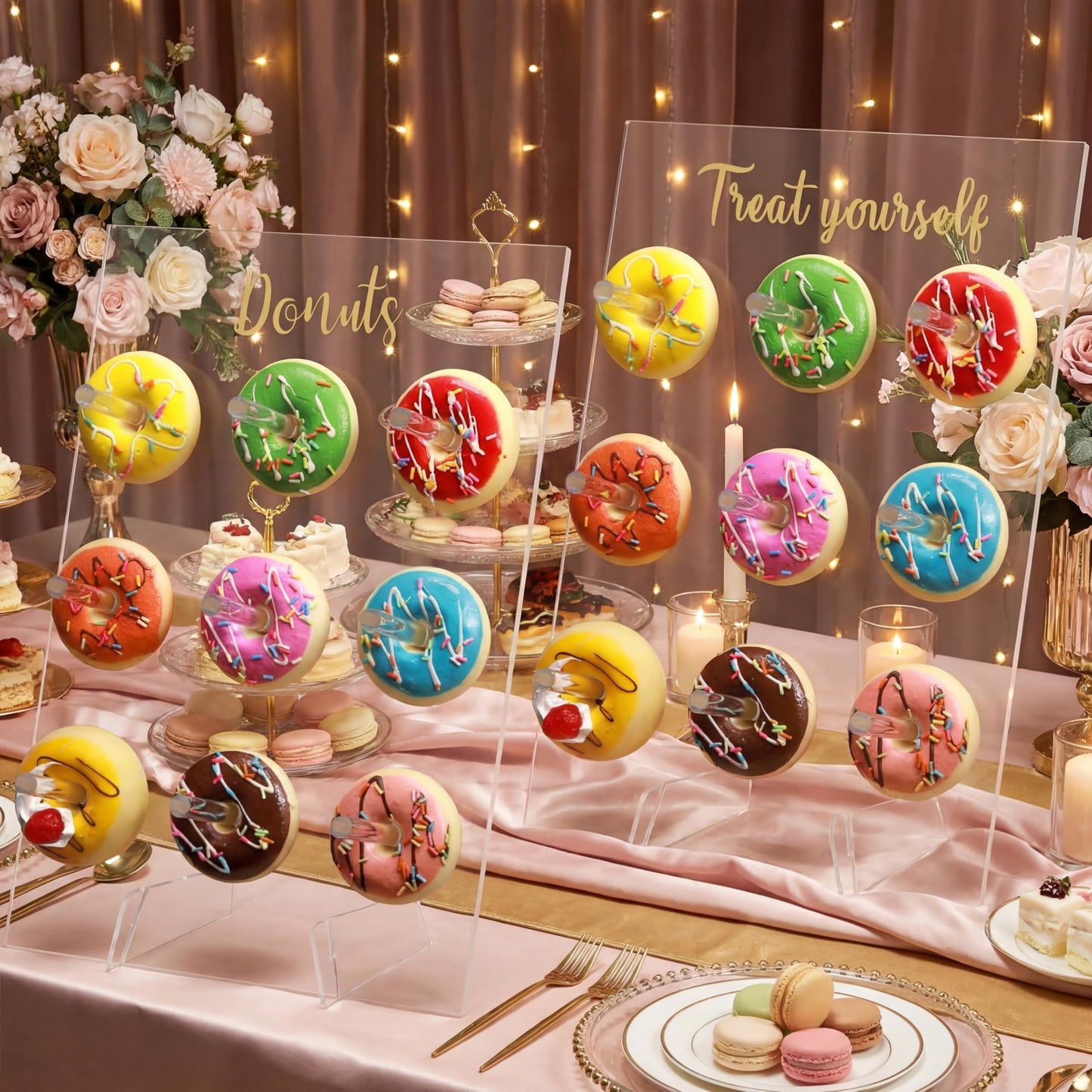 Honeydak 2 Pack Donut Stand Display Wall Stand for Dessert Table Clear Acrylic Donut Holder for Spring Wedding Birthday Treat Gathering Holiday Party(13.78 x 9.84 Inch)