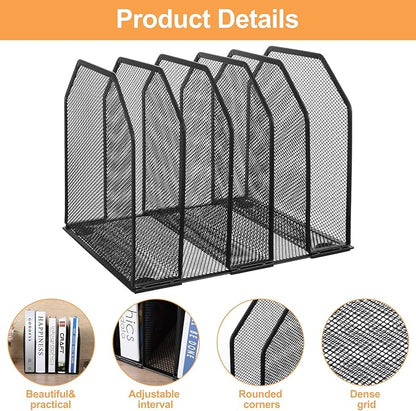 mekueeex 2 Pcs Vertical File Organizer for Desk - Metal Mesh Holder with 5 Compartments, File Folder Rack & Document Storage Stand - 9.3" x 8.5" x 7.9"