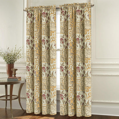 Loom and Mill Damask Patchwork Curtains for Bedroom, Beige Yellow Lined Jacquard Curtains 2 Panels with Tiebacks, Window Curtain for Living Room Banquet Halloween Decor, Rod Pocket(52”x 84”, 2 Panels)