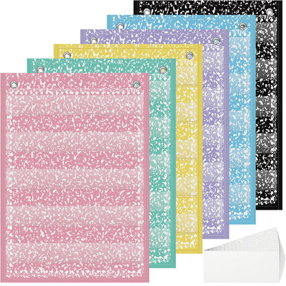 Gueevin 6 Set Magnetic Pocket Chart with 5 Clear Pockets and 30 Dry Erase Cards Painted Classroom Schedule Pocket Chart for Whiteboard Class Demonstrations (Pastel Color,Confetti Pattern)