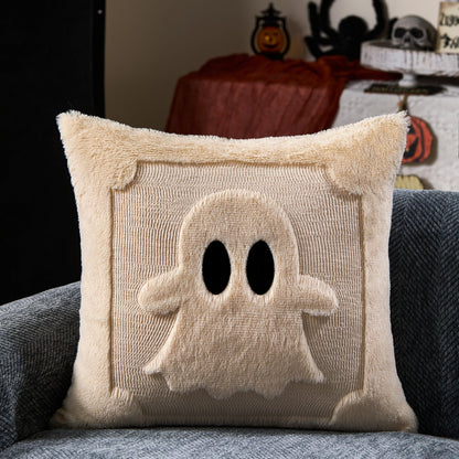 DFXSZ Halloween Pillow Covers 18x18 inch Set of 2 Black Eyes Beige Ghost Throw Pillow Cases Soft Plush Faux Fur Wool Couch Cushion Case for Chair Sofa Bedroom Living Room Home Decor PTK058B18