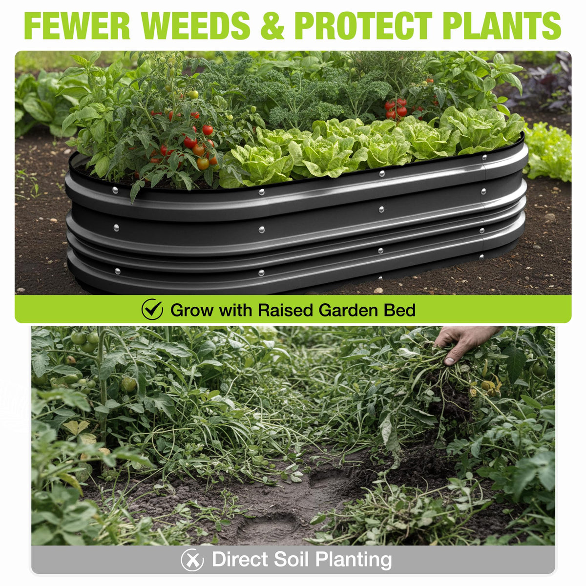 WORKPRO 2PK 4x2x1ft Outdoor Galvanized Raised Garden Bed Kit, Rust & Corrosion Protection, Easy Assembly, Safe Edge, Ideal for Vegetables & Flowers, Black