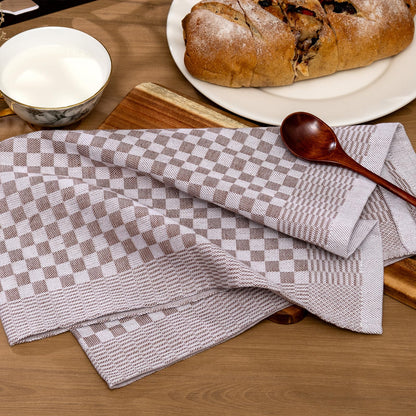 YEUZLI 6-Pack Cotton Kitchen Towels - 18 x 27.5 Inch Large Dish Cloths - Checkerboard Design Flat Weave Tea Towels - Highly Absorbent, Lint Free, Non-Shrink & Durable Commercial Grade