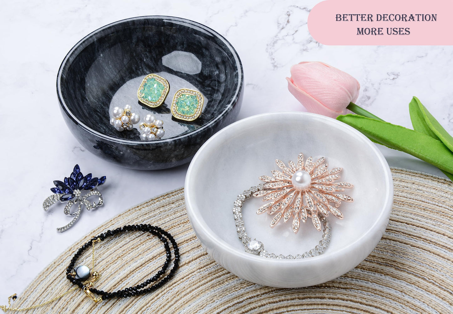 SIPARUI Jewelry Dish,Natural Marble Jewelry Dish,Trinket Tray,Ring Holder,Key Bowl,Unique Jewelry Tray for Home Decoration,Mother's Day,Birthday and Other Holiday Gifts(White Grey)