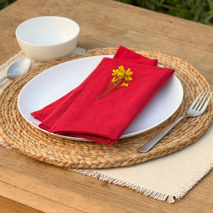 Hausattire Reusable Napkins Cloth Washable 100% Cotton 18x18 Inch Dinner Table Napkin Home Banquet Party Wedding |Mother's Day Set of 12 Cloth Napkins Decor|Red