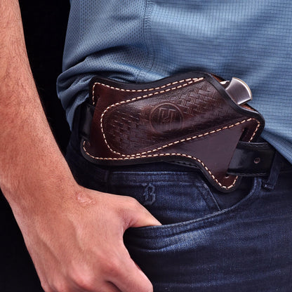 HuntForge Leather Knife Sheath for Belt Pocket Folding Knife Holder Compact Draw Knifes,Tool Belt for Knives,EDC Tools Holster(Small)
