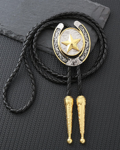 Jeilwiy Star Bolo Tie for Men Gold Vincent Vega Bolo Tie Mens Custom Leather Indian Cowgirl Necktie