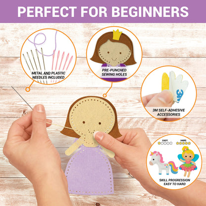 Craftorama Sewing Kit for Kids, Fun and Educational Fairytale Craft Set for Boys and Girls Age 7-12, Sew Your Own Felt Animals Craft Kit for Beginners, 165 Piece Set