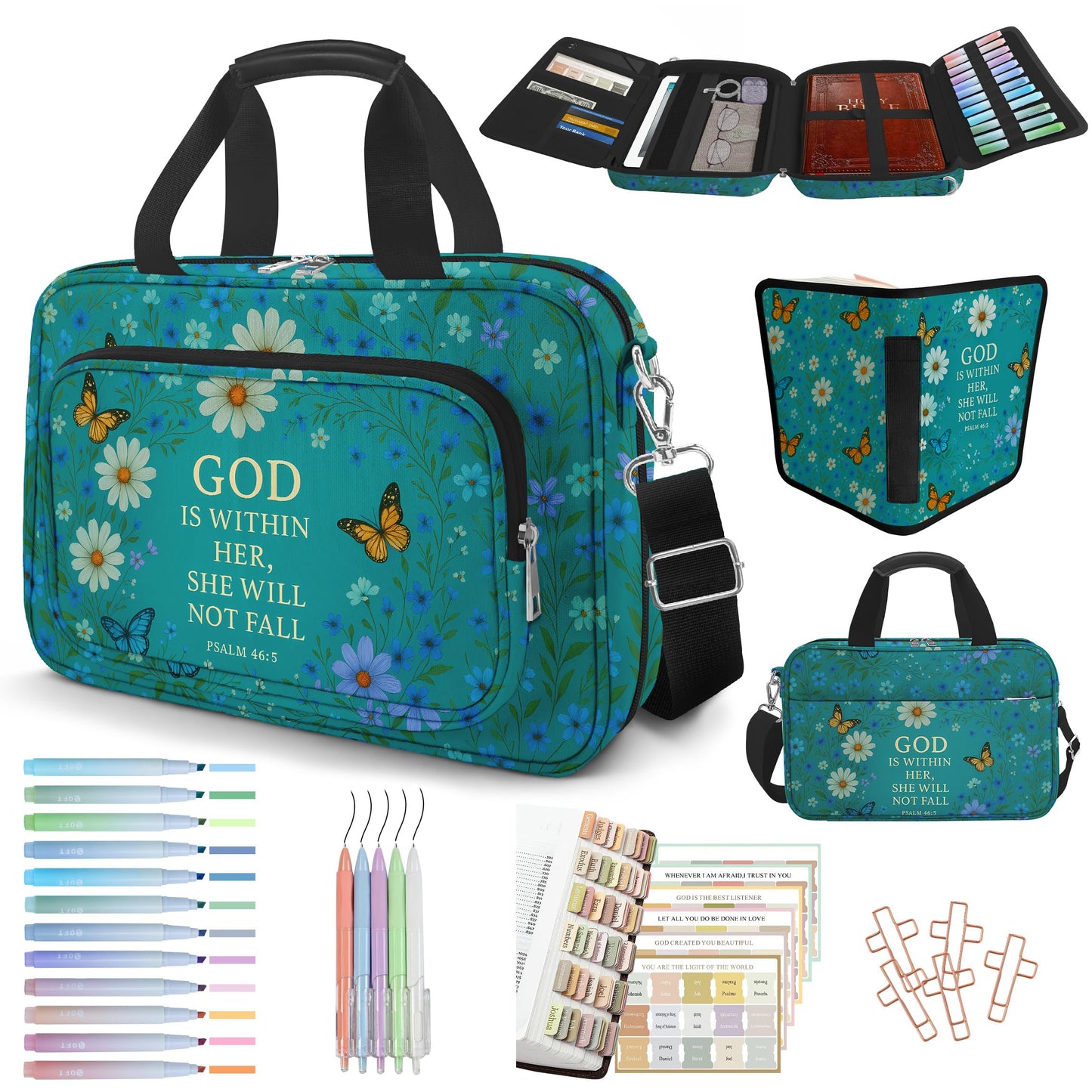 IBOVODI Daisy Bible Cover Case for Women, Vintage Floral Large Bible Bag Carrying Case, Bible Study Supplies Bible Journaling Kit Book Carrying Case with Bible Highlighters Tabs Pens Cross Clips