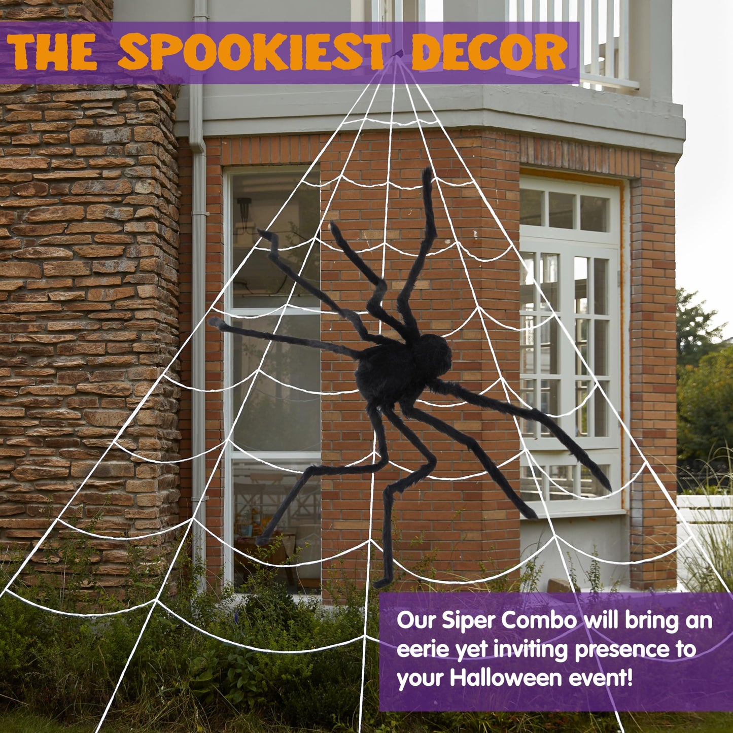 JOYIN Halloween Spider Web and 59'' Giant Spider, 16.4 x 15.7 Ft Large Triangular Web for Outdoor Decoration, Giant Spiderweb for Patio, Garden, Yard, Haunted House Decor, Indoor Home Party Supplies