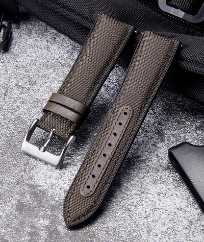 BINLUN Nylon Silicone Watch Bands 18mm 19mm 20mm 21mm 22mm Quick Release Canvas Rubber Hybrid Watch Strap Replacement Watchband for Men Women 9 Colors Silver/Black Buckle(Dark Brown-Silver,19mm)