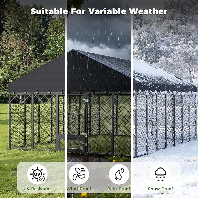 6x6x5.8 FT Heavy Duty Dog Kennel Outdoor with Water-Resistant Roof, Anti-Rust Metal Enclosure for All Weather Resistant, Secure Double Locks for Large Dogs Backyard