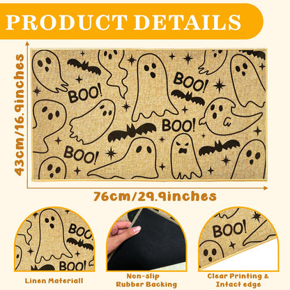 Kazova Ghost Doormat Boo 17x30 Inch Non Slip Washable Linen Indoor Outdoor Rug for Couples Introvert Funny Unwelcome Front Door Entryway