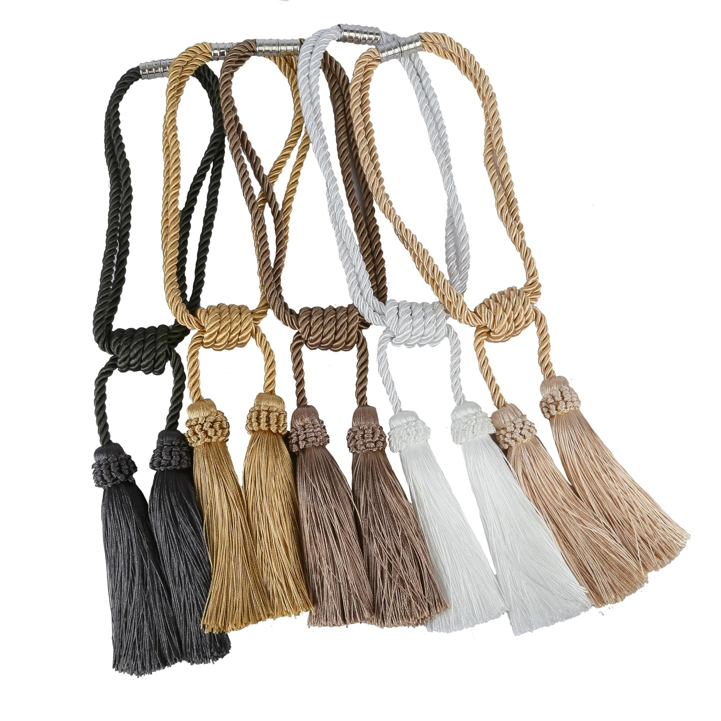Fenghuangwu Magnetic Curtain Tiebacks 4Pack Tassel Curtain Tieback Modern Handmade Tie Backs,Decorative Tassel Holdback for Draperies,Window Decor(Beige)