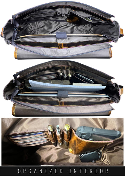 Leather Messenger Bag for Men 14" Leather Laptop Bag Vintage Crossbody Office Satchel Travel Shoulder Bag, Brown