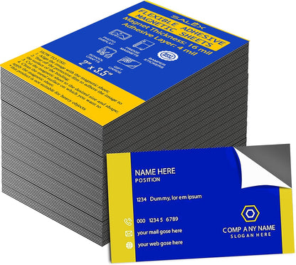Business Card Magnets Peel and Stick 2" x 3.5"- 50 Strong Magnetic Sheets with Adhesive Backing to Make Flexible Magnet Self Sticky Dots for School Classroom Board, Fridge, Photos, Crafts