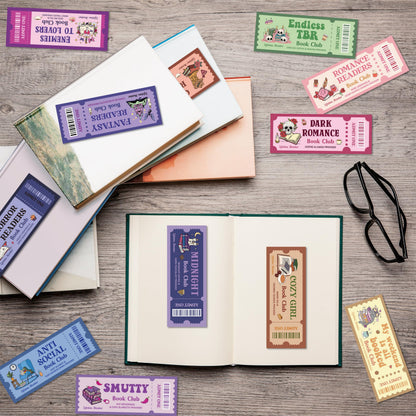 Laffact 120Pcs Funny Book Club Ticket Bookmark, Cowboy Romance Reading Tracker, Dark Romance Horror Anti Social Fantasy Readers Accessories Supplies Bookish Gifts Page Clip for Women Men Book Lover