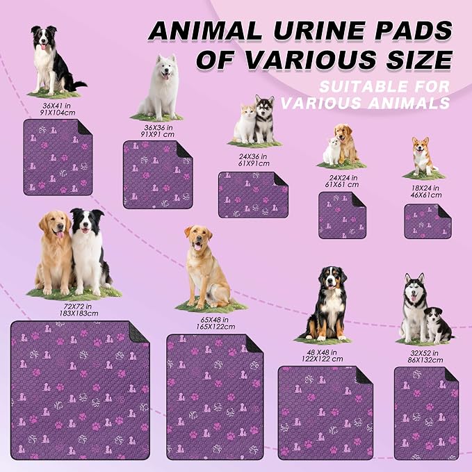 WanpeeGoo Washable Pee Pads, Puppy Pee Pad for Dogs, 2 Pack Absorbent Reusable Training Dog Pads Pet Puppy Pads, Non-Slip Potty Pads for Whelping, Playpen, Crate, Bed, Purple 18"x24"